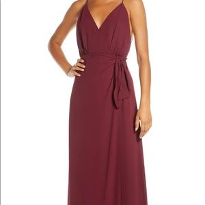 NWOT WAYF Wynona Wrap Chiffon Maxi Dress Cabernet